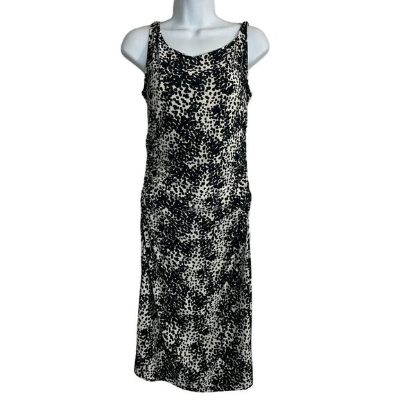 Norma Kamali Black White Abstract‎ Animal Print Spotted Ruched Dress Size Medium - Picture 1 of 10